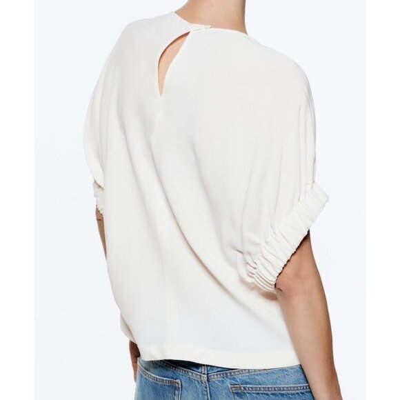 NWT ZARA White Blouse with Rolled Sleeve TOP  Size S Ref. 2143/055 - Picture 3 of 4